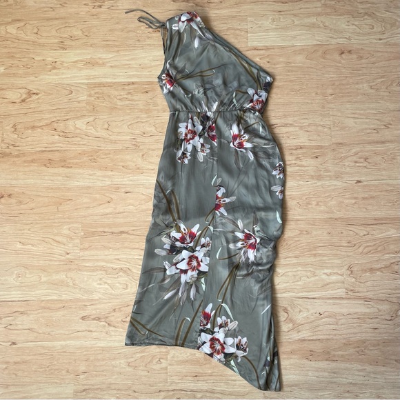 |AllSaints| Ira Dorada Silk Asymmetrical One Shoulder Midi Dress Size 6 - Picture 3 of 11